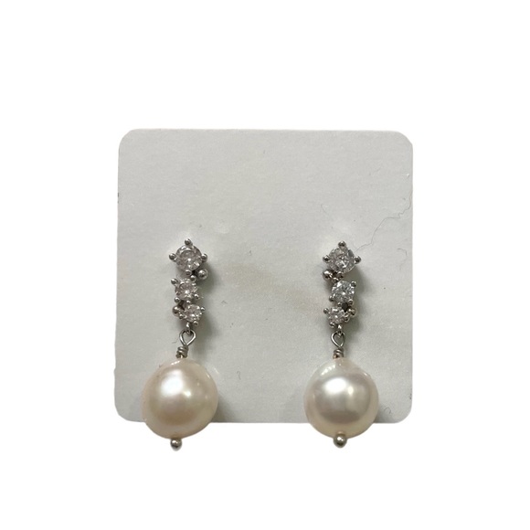 BHLDN Jewelry - BHLDN | Thalia Pearl Drop CZ Post Back Bridal Earrings Silver